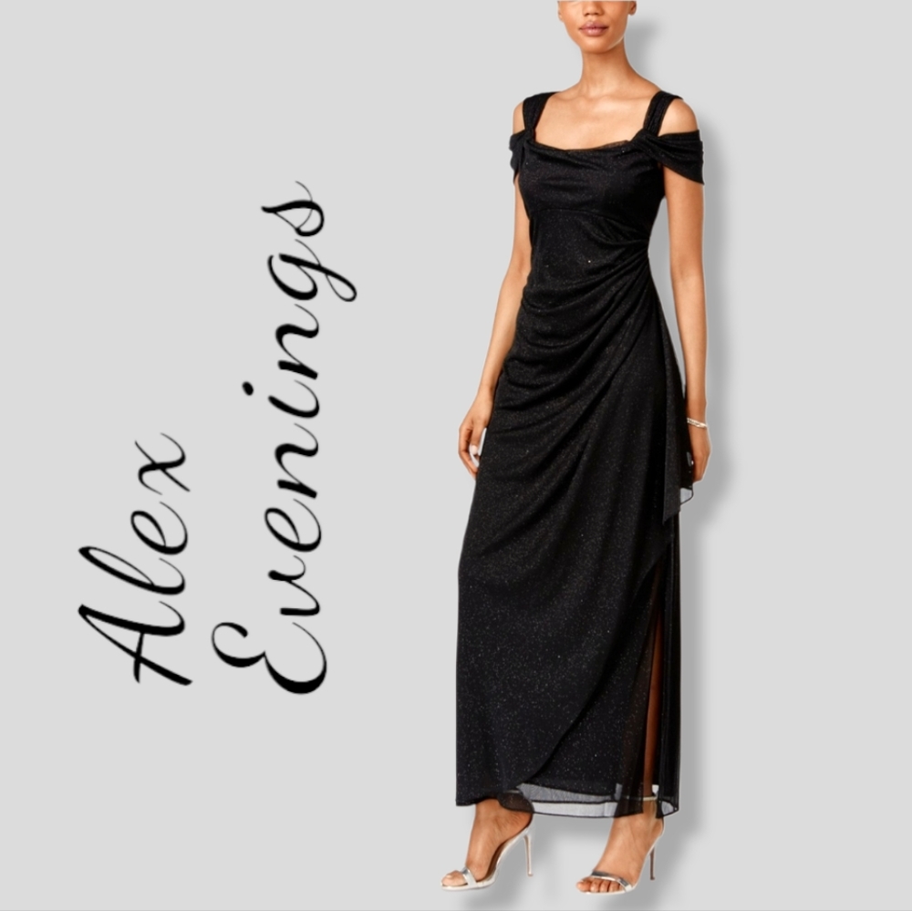 Alex Evenings Cold-Shoulder Black Metalic Dress